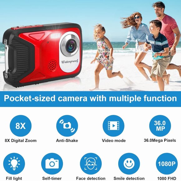 Waterproof Digital Camera with 32GB Card HD 1080P 36MP Underwater Digital Camera - Picture 4 of 8